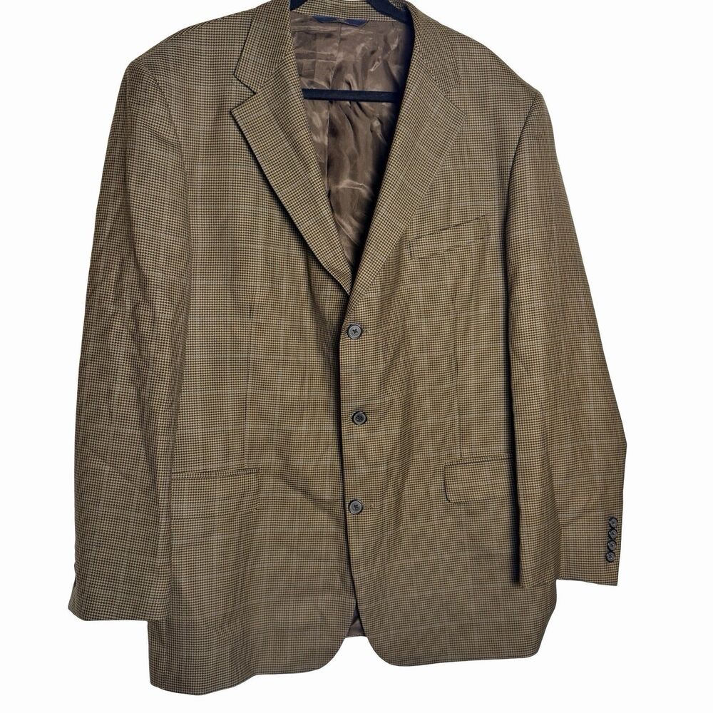Brooks Brothers 346 Brown Micro Houndstooth Blazer Sport Coat 46L Wool Mens